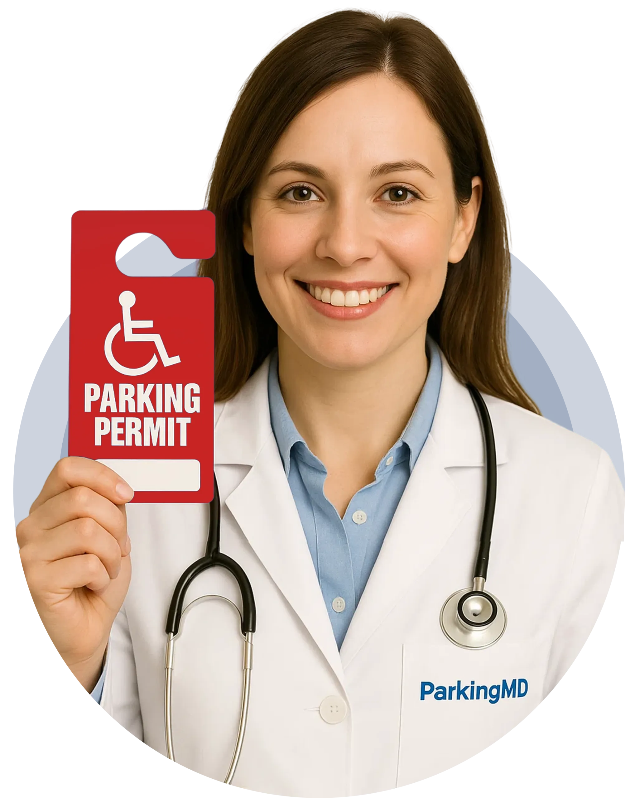 Expectant mother holding a disability parking permit