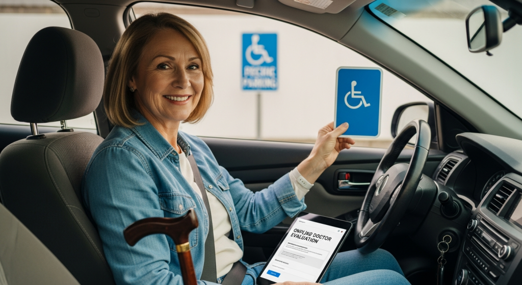woman with a handicap placard