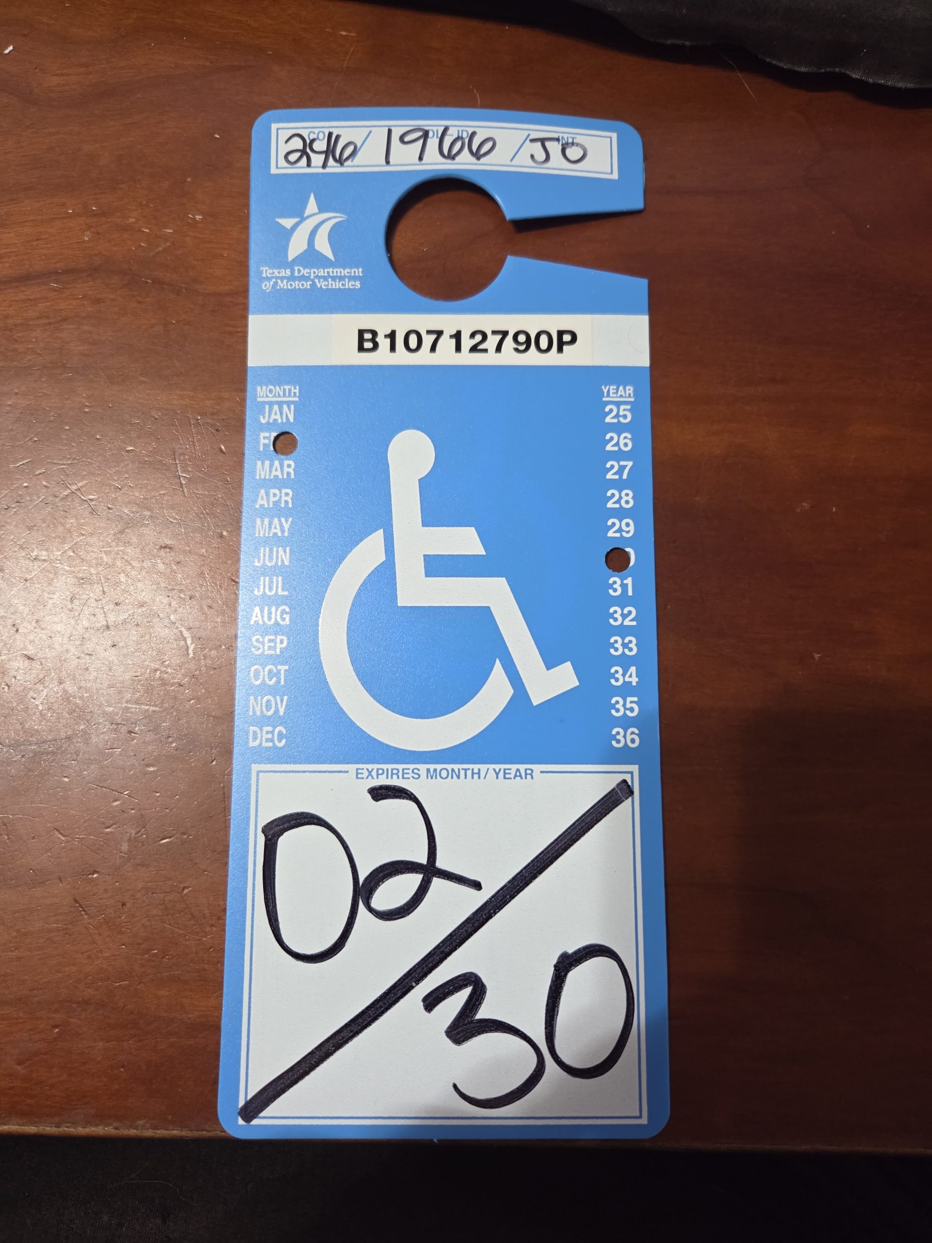 Joe O. – Texas with their disability parking placard