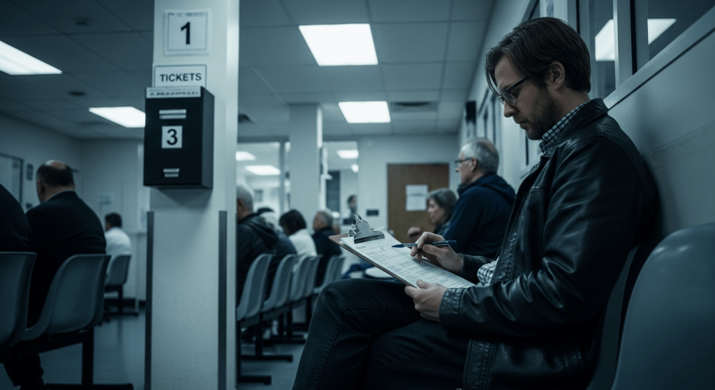 person waiting at the doctor's office for handicap permit medical certification