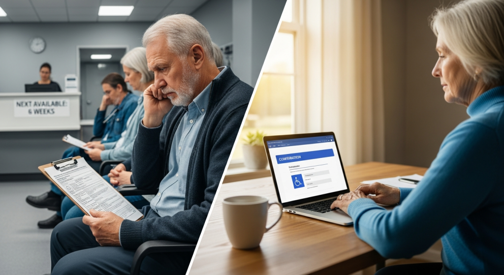 doctor's office vs. ParkingMD's online evaluation